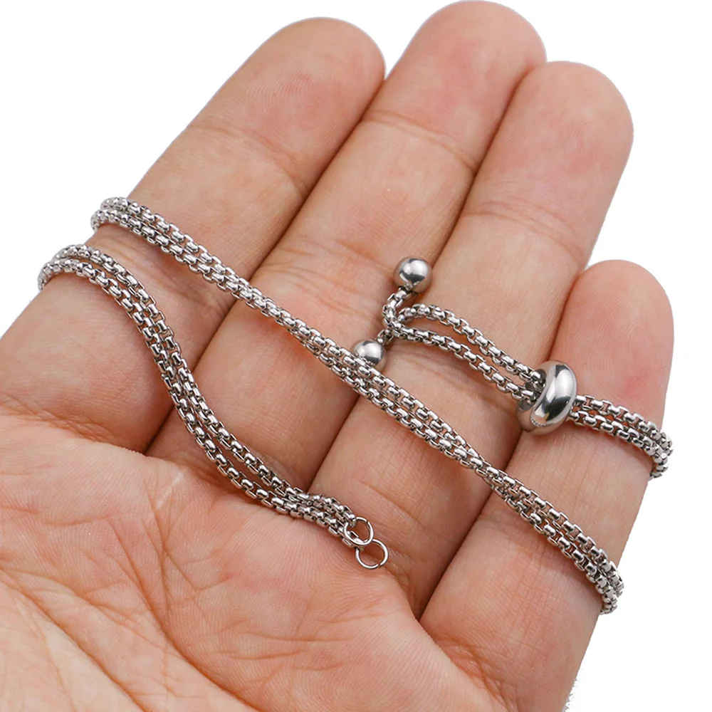 2pcs Stainless Steel Slider/Slide Extender Chain for Jewelry Making Necklace Gold Color Adjustable Connector Pendants Findings
