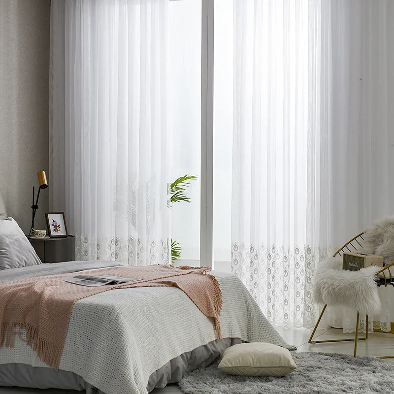 Fashion High Grade White Embroidery Elegant Tulle Curtains for Living Room Screens European Style Voile Sheer in Bedroom Windows