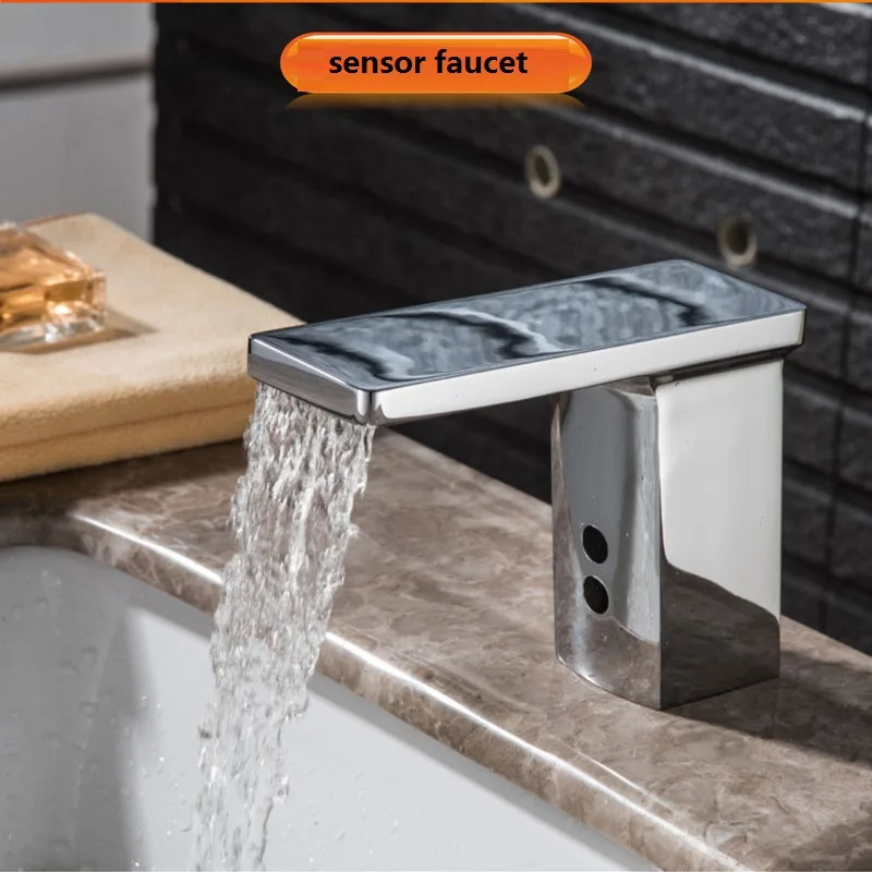 

Deck Mounted Brass Square waterfall Automatic Sensor Faucet Bathroom Basin Touchless infrared Faucet Hot and Cold Sensor Taps