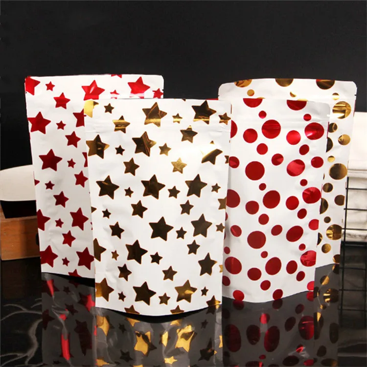 New Christmas Stars Dots Stand up Aluminum Foil Packaging Bags Doypack X-mas Gifts Socks Sugar Snacks Storage Bags