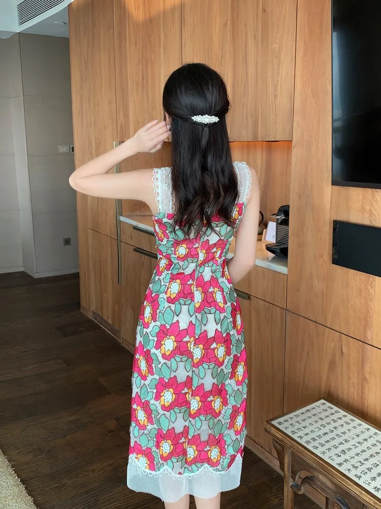 Sundress Nữ Đi Biển Sexy Hở Lưng Đường Băng Mùa Hè 2022 Cao Cấp Boho Chic Ren Thêu Đầm Dự Tiệc Không Tay Đầm Vestido Midi