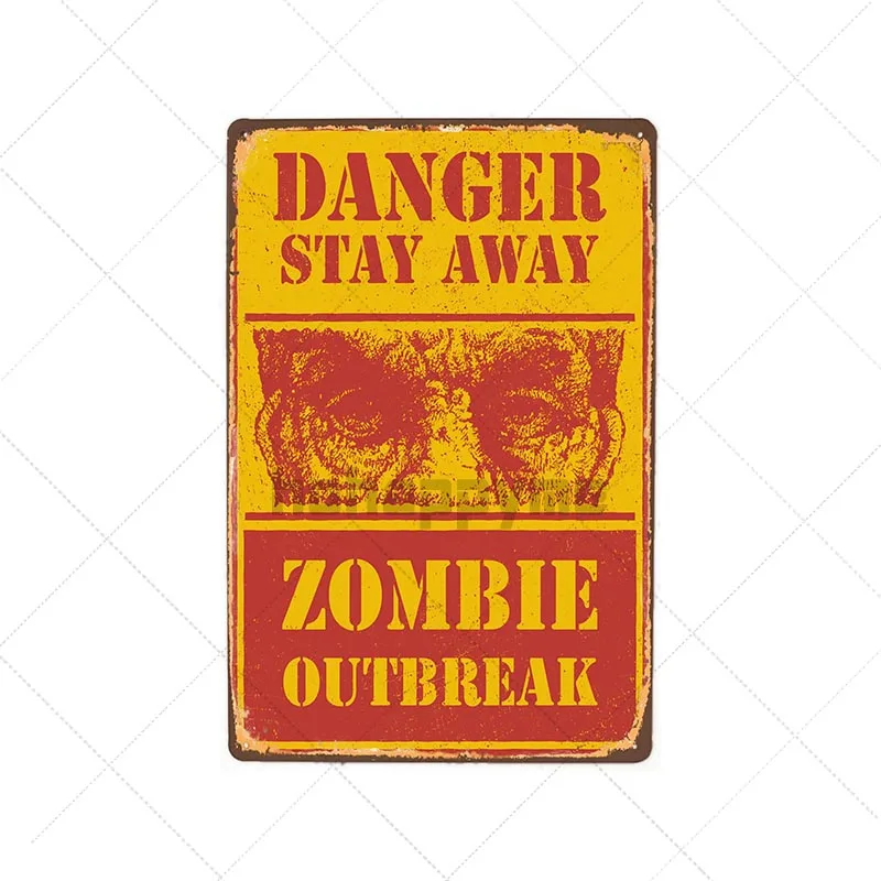 Danger Zombies Zone Retro Sign Metal Plaque Vintage Bar Pub Wall Decorative Plates Funny Poster Home Decor 20x30 CM
