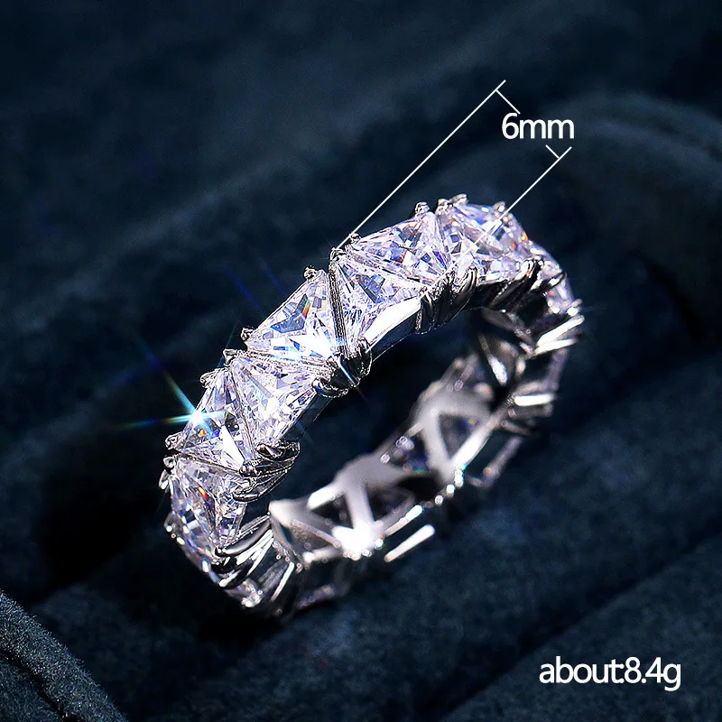 Eternity Triangle Lab Diamond Ring 925 Sterling Silver Engagement Wedding Band Rings for women Bridal Party Jewelry Gift