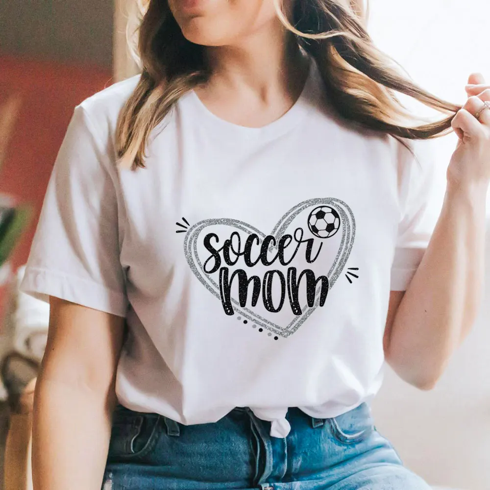 

Soccer Mom Heart Graphic Print 100%Cotton Women Tshirt New Arrival Funny Summer Autumn Casual Short Sleeve Top Gift for Mom