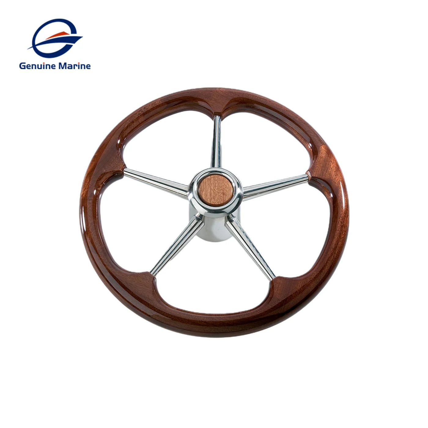 15.8Inch 400mm Steering Wheel Marine Non-directional Teak Wood With Stainless Steel For Most Boat Yacht With 3/4'' Tapered Shaft