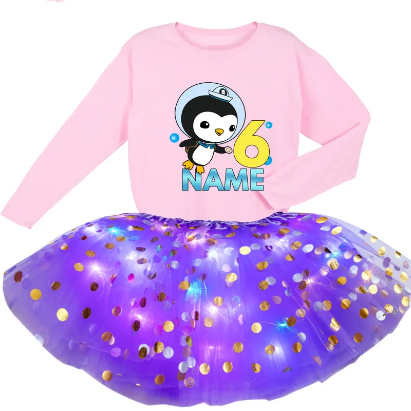 Kids Girls Sequined Dress Sets Birthday Party 2 Pc Dress+Long Sleeve T Shirt Kids Design Your Name and Number Birthday Present