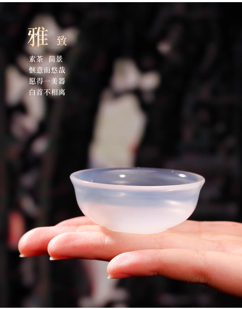 white agate small teacup hand made white jade pulp Kungfu teacup household  owner's creative gift