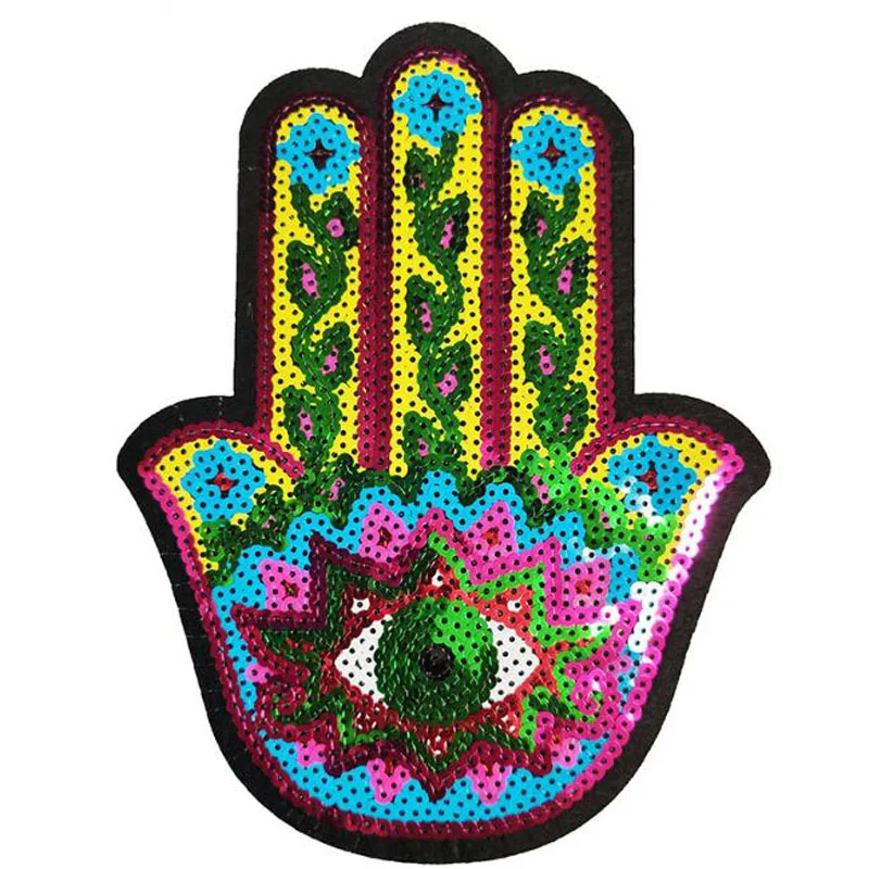 1Pc Hamsa Hand Palm Patch Divine Symbol Protection Hand Of Fatima Palm Eye Iron on Motif Applique Garment Hats Bags DIY handmad