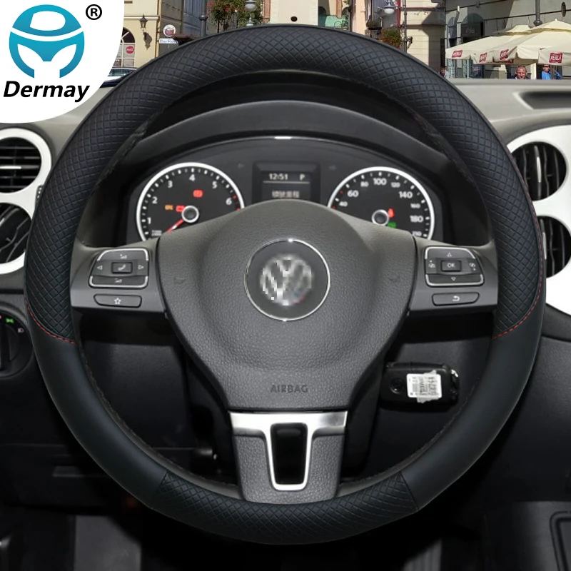 for VW T4 T5 T6 Car Steering wheel Cover Leather Anti-Slip100% DERMAY Brand  Volkswagen Auto interior Accessories