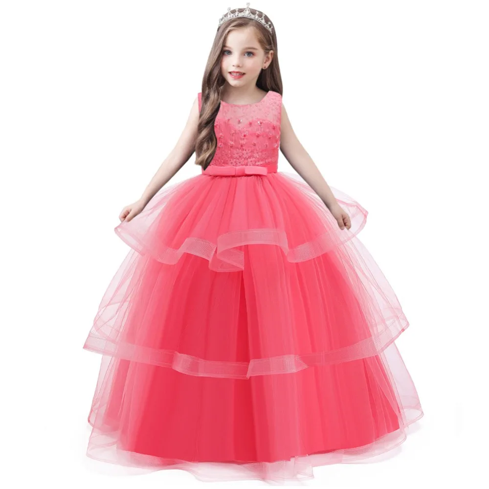 Summer Flower Girls Bridesmaid Wedding Party  Kids Carnival Dresses For Girls Robe Teenage Elegent Princess Dress 3 6 8 14 Year