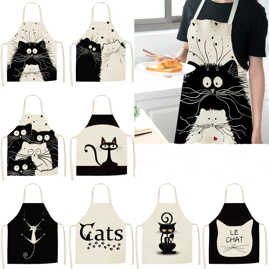 

1Pcs Kitchen Apron Funny Dog Bulldog Cat Printed Sleeveless Cotton Linen Aprons for Men Women Home Cleaning Tools Cooking Apron