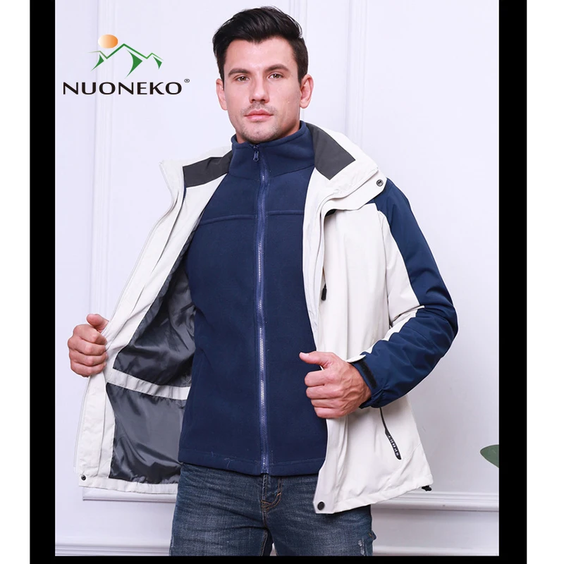 NUONEKO Men's Winter Jacket Camping Tourism Trekking Climbing Waterproof Clothes Women Fleece Outerwear Ski Sports Jacket JK01