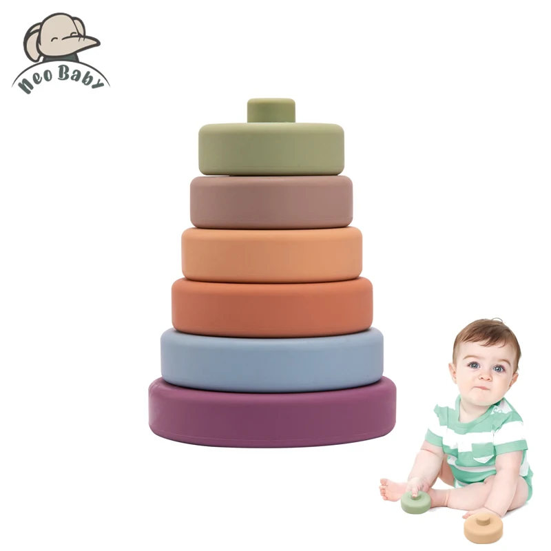 6pcs Baby Building Blocks Toy Round Shape Construction Toys Kid\'s Soft Silicone Stacking Blocks Rubber Teethers Montessori Toy