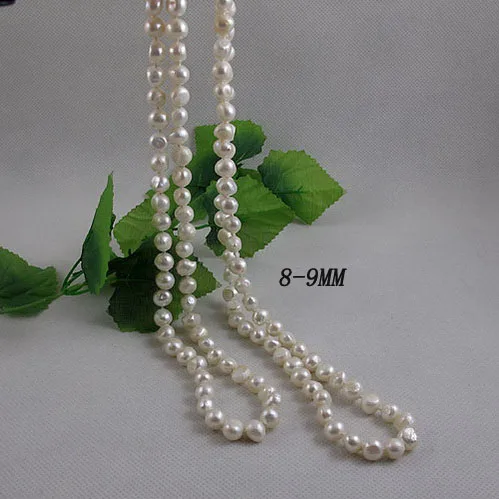 

New Fashion Terisa Pearl Jewelry 120cm Long AA 8-9MM White Baroque Genuine Freshwater Pearl Necklace Charming Women Gift