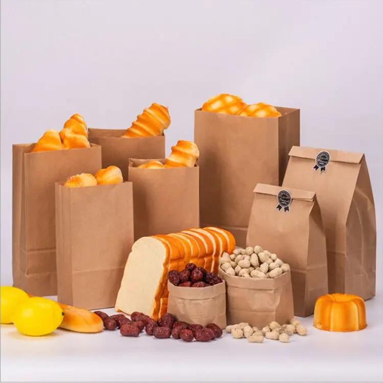 50pcs 100pcs Paper Bag Brown Kraft Gift Packing Biscuits Candy Food Cookie  Nuts Snack Baking Package