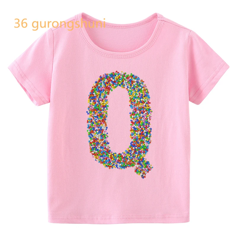 Camiseta de dibujos animados para niña, ropa con letras de arcoíris A G M, camisetas rosas coloridas, ropa para niños, camisetas para niños