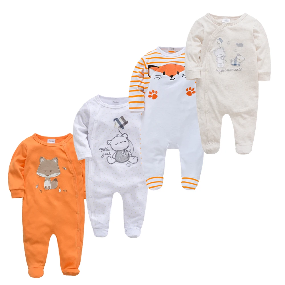 Kavkas Baby Boy Rompers 3/4 Pcs 100% Cotton Cool Bear Print Newborn Girls Clothes Long Sleeve Summer 0-12 Months Jumpsuit