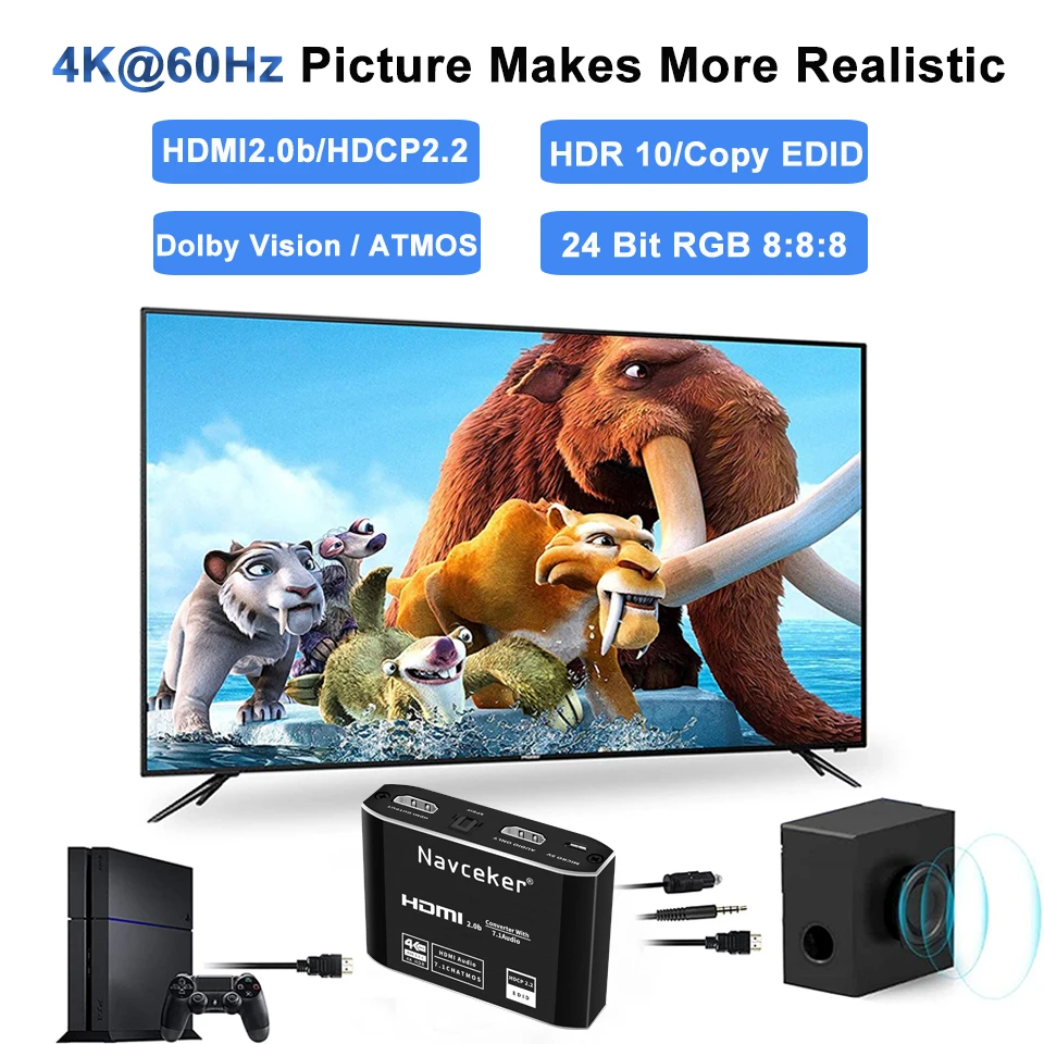 Năm 2020 Tốt Nhất Vòng Cung HDMI 2.0 Âm Thanh Máy Hút 4K 120Hz RGB8:8:8 HDR Bộ Chia HDMI Bộ Chuyển Đổi Âm Thanh Tivi 4K HDMI Sang Quang TOSLINK Quang SPDIF 7.1