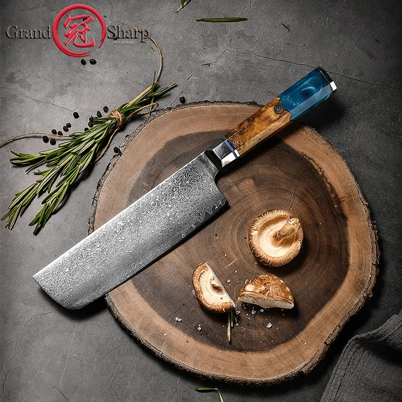 

6.5 Inch Nakiri Knife Japanese 67 Layers Damascus Steel Kitchen Knife Chef Knives Gyuto Cleaver Meat Cutting Tools Grandsharp