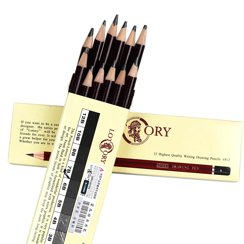 LOTORY 6812 12pcs Sketch Pencils Set Wood Sketch and Drawing Pencil Set Art Supplies 2H/HB/B/2B/3B/4B/5B/6B/7B/8B/10B/12B/14B