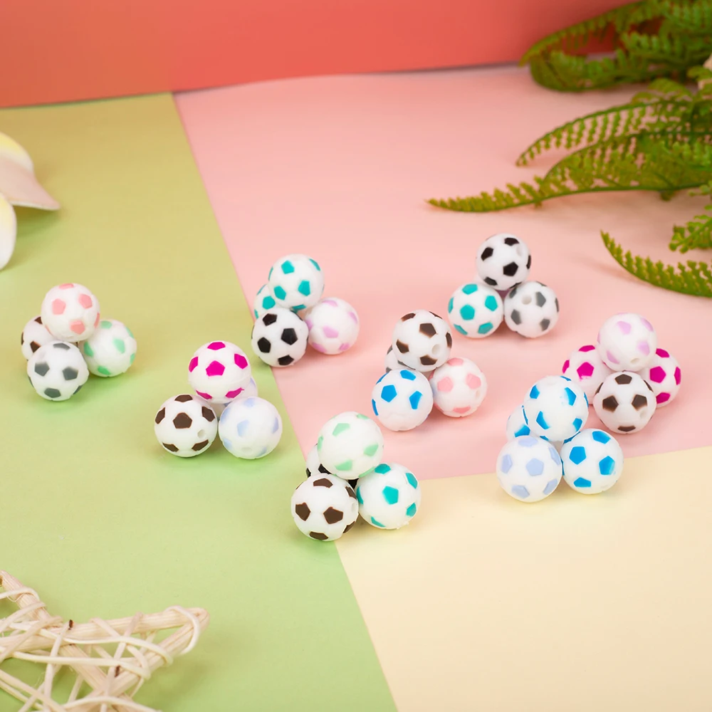 Sunrony 10Pcs Silicone Beads 15mm Football Food Grade Silicone Soccer Round Bead DIY Pacifier Chain Jewelry Accessories