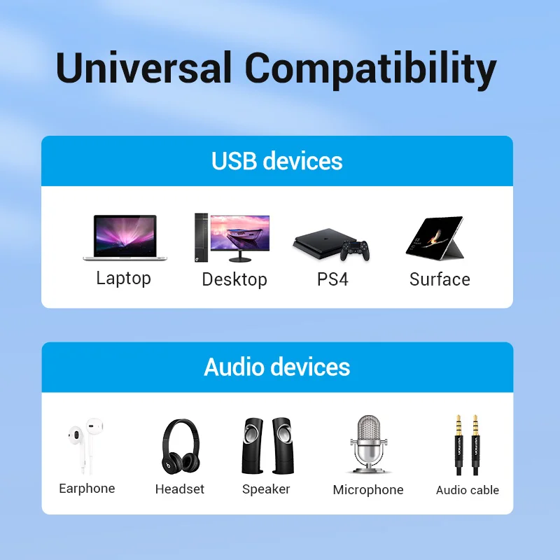 Vention USB كارت الصوت واجهة الصوت جاك خارجي 3.5 مللي متر هيئة التصنيع العسكري المتكلم محول الصوت لأجهزة الكمبيوتر المحمول PS4 PC سماعة الصوت كارت الصوت