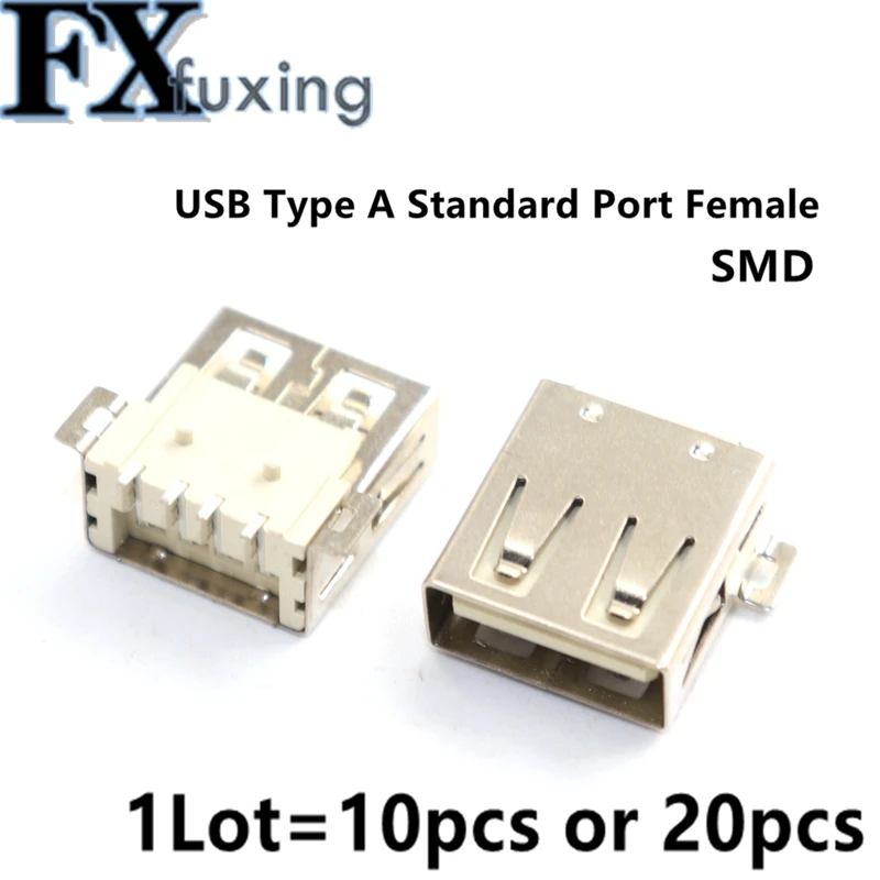 10/20Pcs USB Type A Standard Port Female Solder Jacks Connector PCB Socket USB-A type Female Flat Edge 2.0mm SMD Thermostability