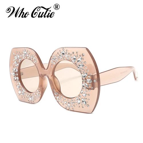 Imagen 1 del producto WHO CUTIE 2025 gafas de sol cuadradas de cristal de gran tamaño para mujer, montura de diamantes de imitación de diseñador, lentes redondas, gafas de sol para mujer, gafas de sol OM538