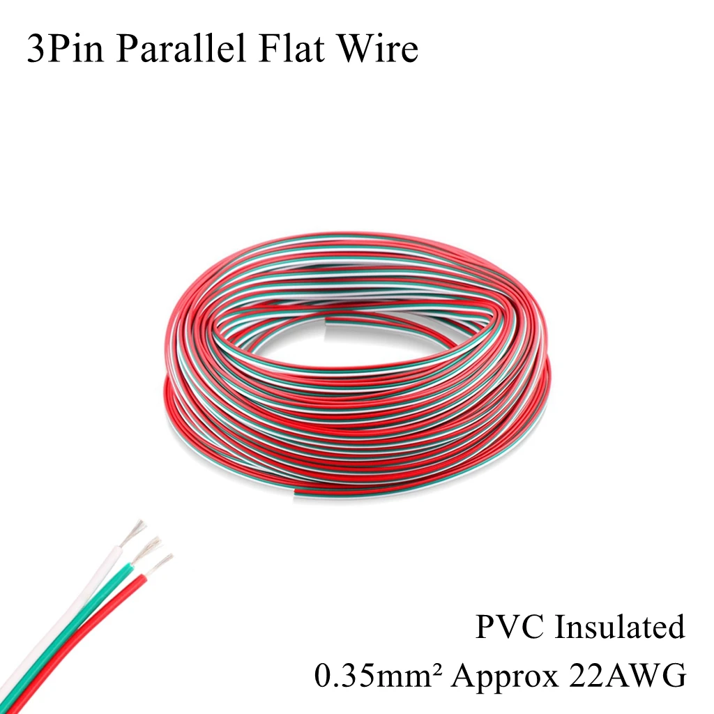 22AWG 0.35mm 3Pin 3 Core Tinned Copper Electrical Wire Parallel Audio Flat PVC Multiple Twisted Pair Cable Stranded Speaker Led