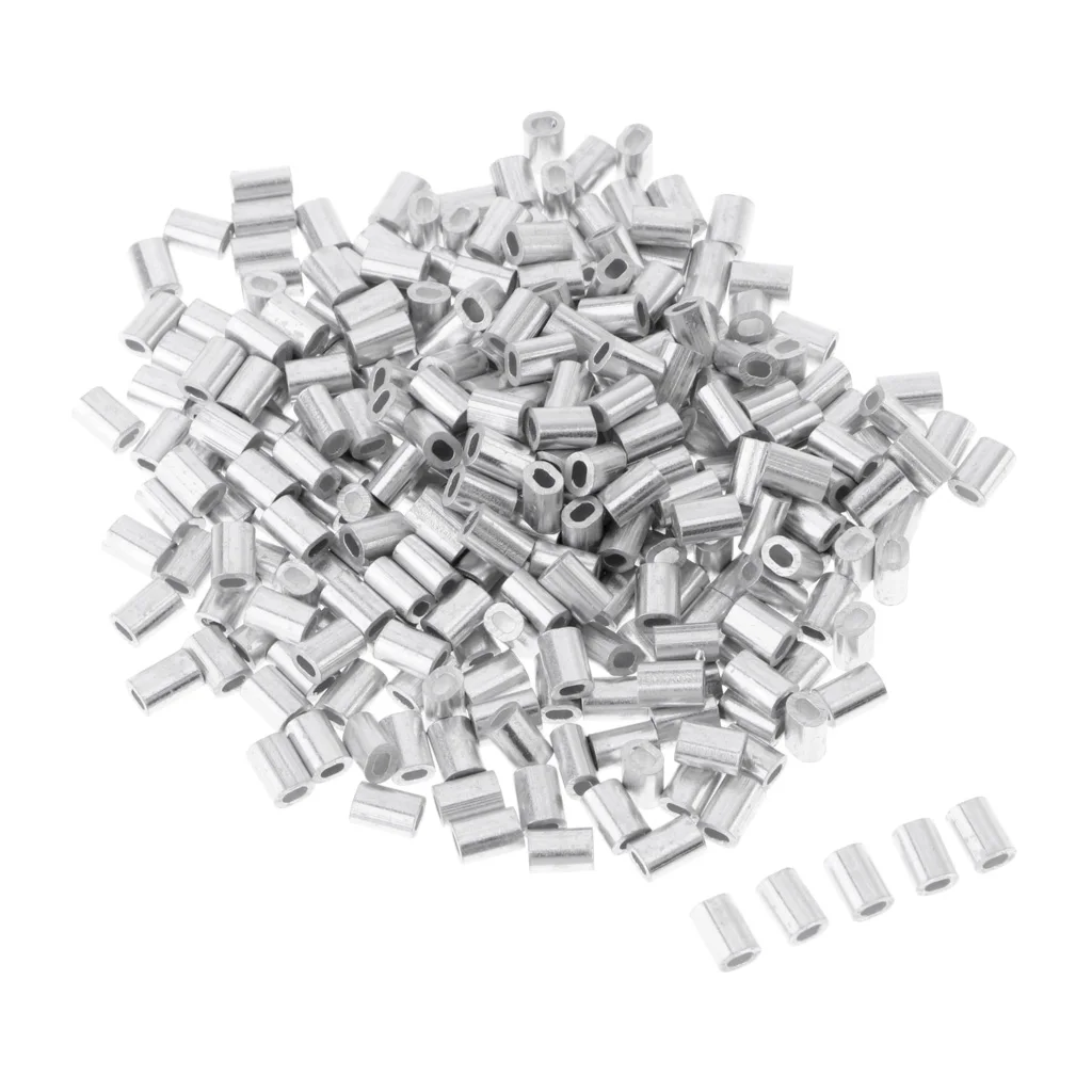 100Pcs Double Barrel Crimp Sleeve Aluminum Crimping Loop Sleeve Fishing Line Tube Connectors