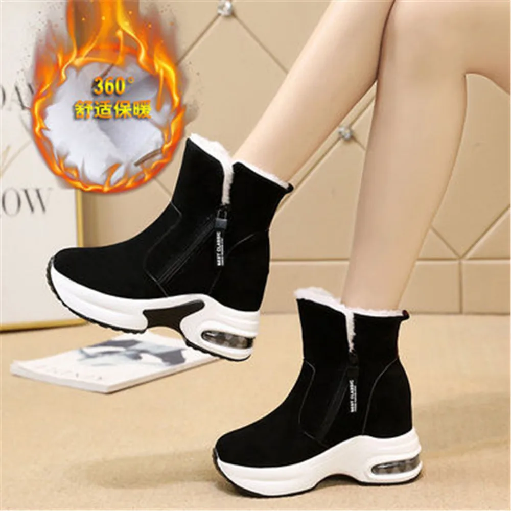 Women's Snow Boots Wedges 2024 New Winter Side Zip Short Boots Thick Heel Women Chunky Shoes Female Plush Warm Booties Eu 35-40