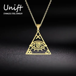 Unift Eye of Providence All-Seeing Eye Pendant Necklace Wicca Amulet Mason Christian Stainless Steel Jewelry Egyptian Evil Eye