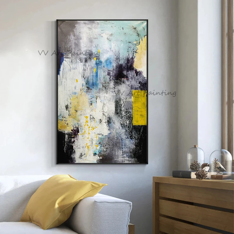 Hand Painted Drip Abstract Oil Paintings on Canvas, Handmade Color Block Texture Art, No Framed Living Room Wall Decor