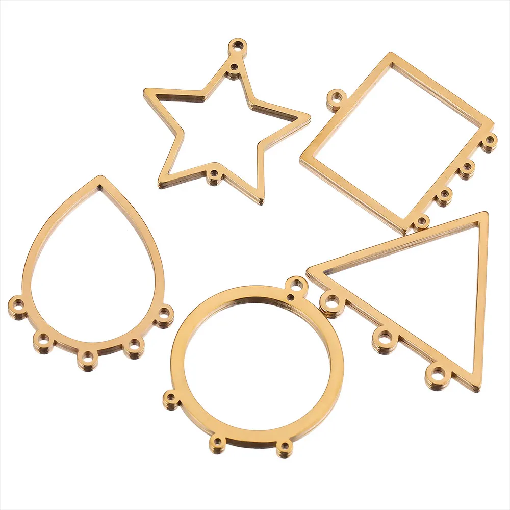 Boucles d'oreilles en acier inoxydable et or, 10 pièces, résultats de géométrie, connecteurs de lien en forme de larme, composants de fil d'oreille pendants, vente en gros