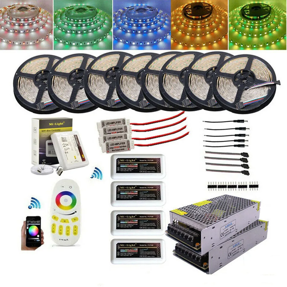 

20M 25M 30M 40M 5050 RGB RGBW 60LED/M Led Strip + 4-Zone Mi Light RGB RGBW Remote Controller+12V LED Power