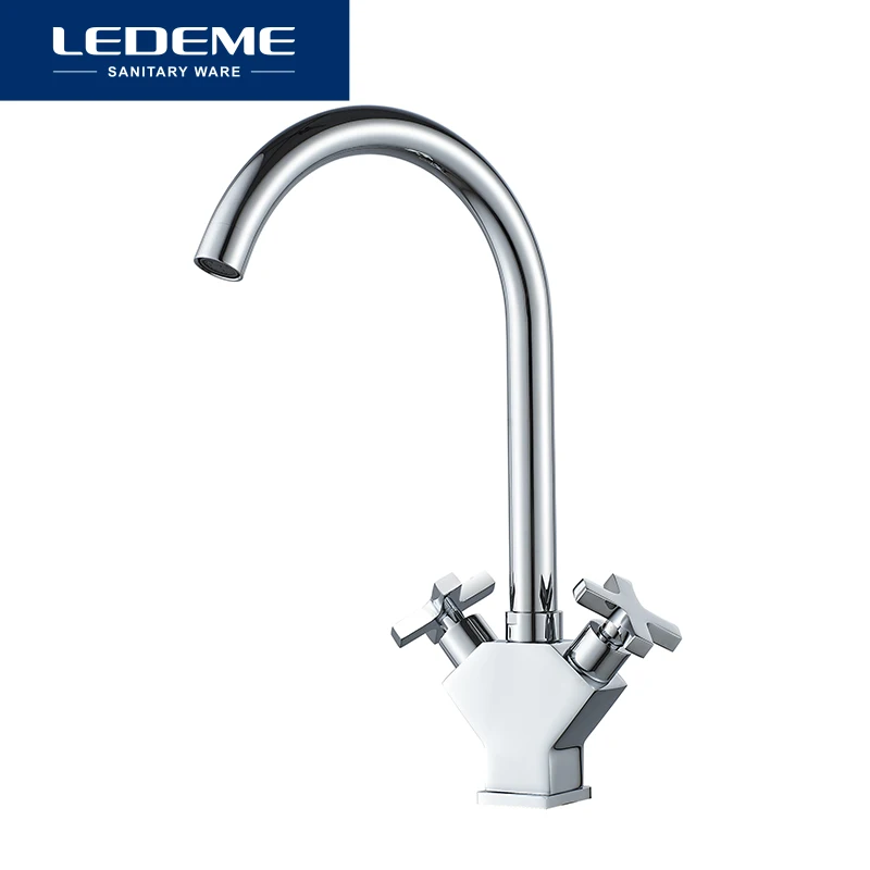 LEDEME Tap Kitchen Faucet 360 Degree Rotation with Cold and Hot Water Double handle Kitchen sink mixer Faucets Taps L4084-2