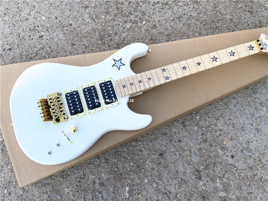 Custom version white double electric guitar five-pointed star inlaid gold accessories free shipping