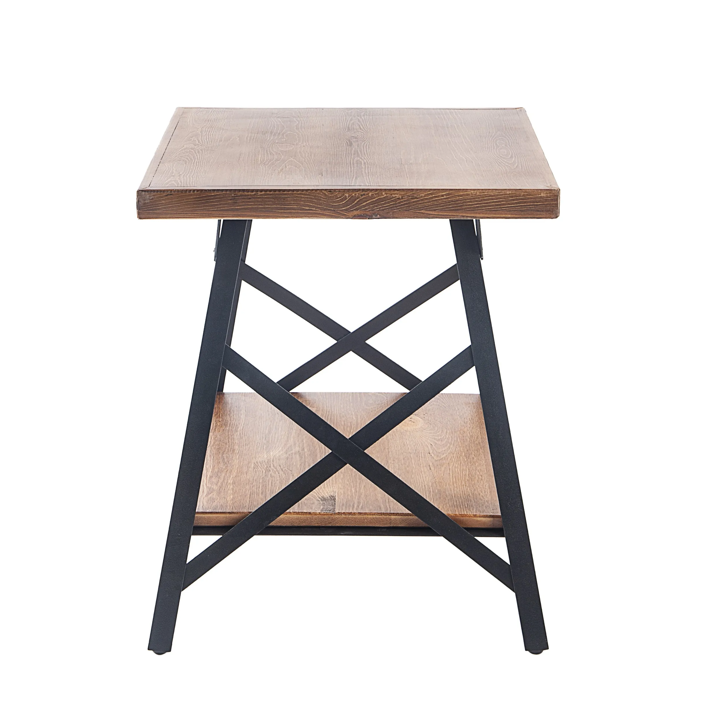 Industrial End Table with Solid Wood Top  Metal Base End Table Side Table Sofa Table US Warehouse