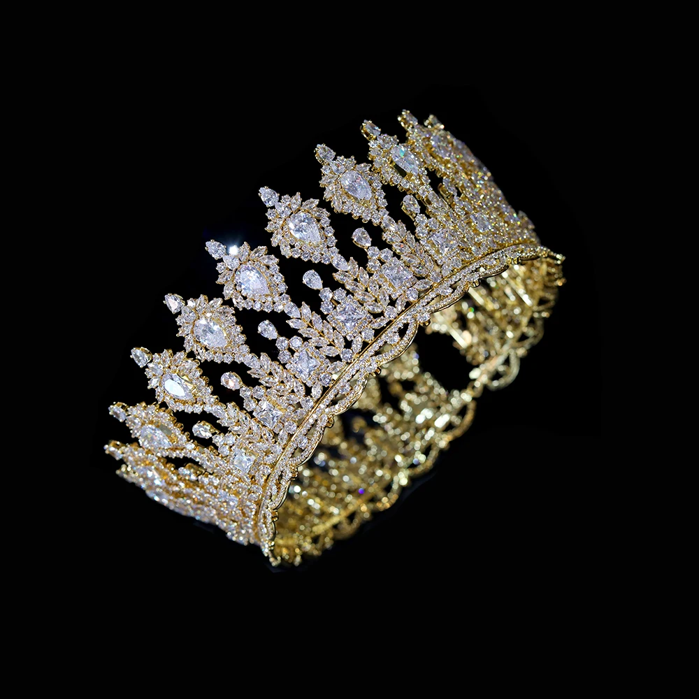 Luxury Round Bride Crown Zirconia  Big Tiara Wedding  Hair Accessory Queen Crowns Diadem For Women Headband Wedding Accessories