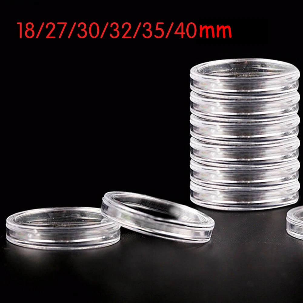 10Pcs/Lot Boxed Coin Capsules Coin Case Transparent Color 18/27/30/32/35/40mm MagiDeal