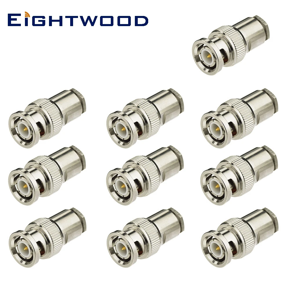 Eightwood 10 PCS BNC Clamp Plug Male RF Coaxial Connector Adapter for LMR-195 RG142 RG400 RG58 Cable