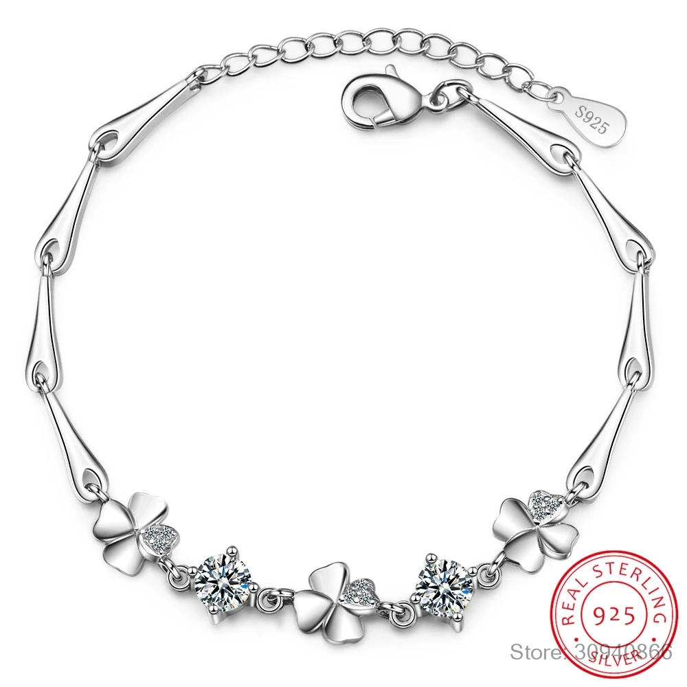 

Moissanite bracelet 925 sterling silver women's light luxury versatile style chain four-leaf clover micro-inlay Pulseiras