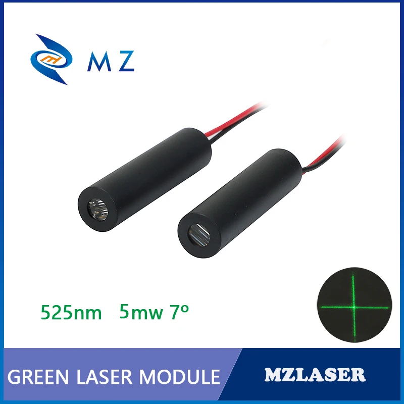 Cross Green Laser Module 8mm 525nm 5mw 7degree Industrial APC Drive Glass Lens Cross Green Laser