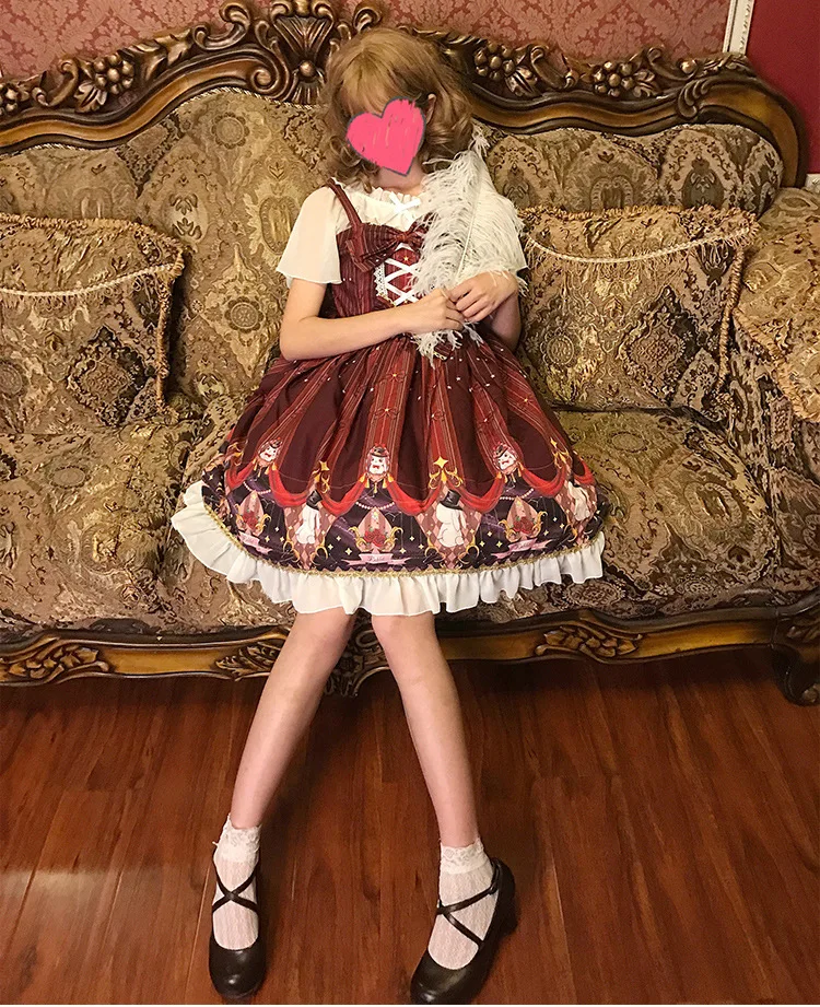 

japanese sweet lolita dress retro printing lace bowknot victorian dress kawaii girl gothic lolita jsk loli cos gothic dress