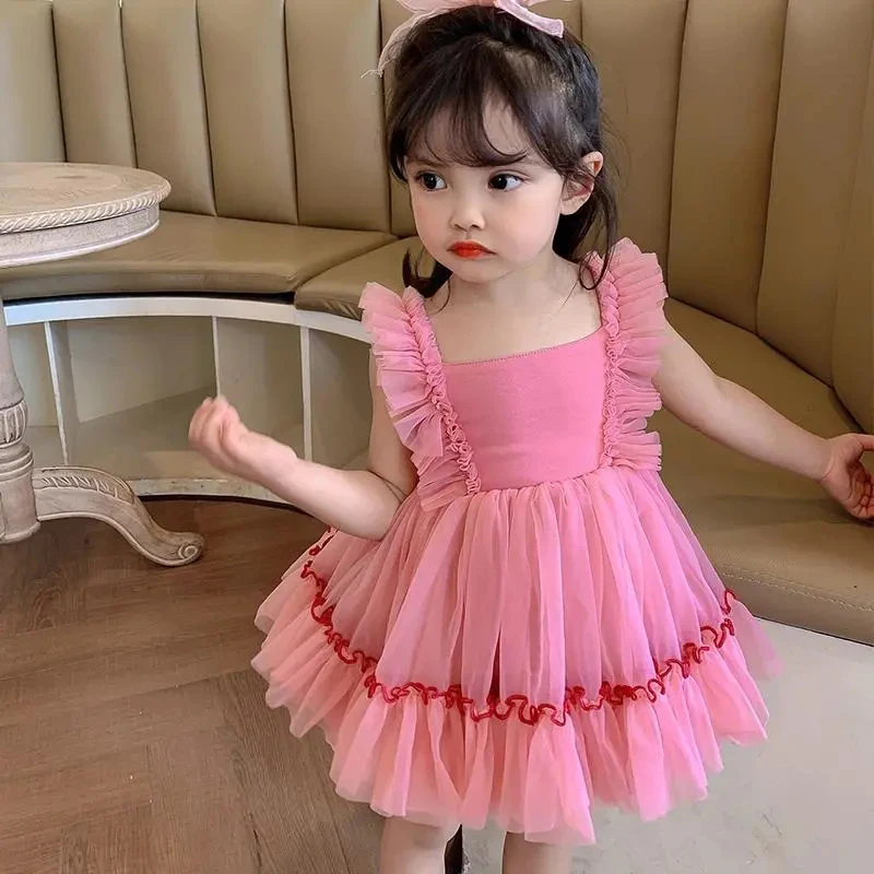 Summer Princess Girls Dress Toddler Girls Clothes Sweet Pink Sling Tutu Dresses for Girls Party Wedding Birthday Dress Vestidos