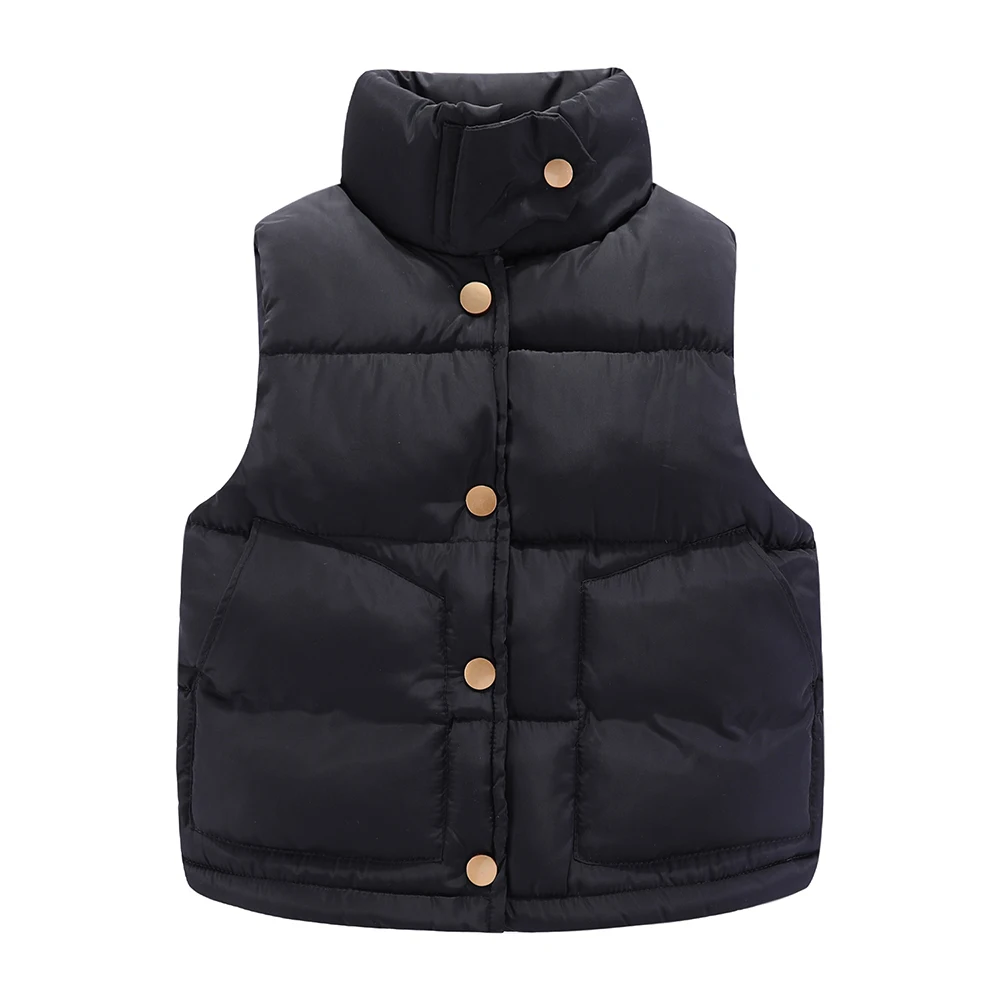 Mudkingdom Kids Puffer Vest Baby Warm Winter Waistcoat Jacket Light Solid Sleeveless Button Coat Toddler Children Autumn Clothes