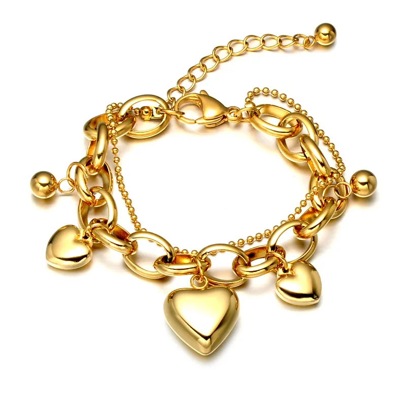 

REB013 Luxury stainless steel with gold electroplated Bracelet Heart shape with big link chain woman Bracelet adjustable size