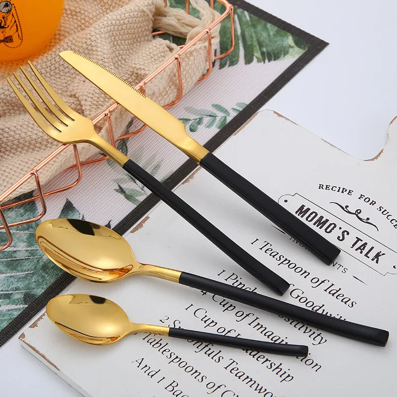 

Black Steel Cutlery Set Gold Cutlery Dinnerware Silverware Set Kitchen Spoon Fork Knife Kit 304 Stainless Steel Dinnerware Sets