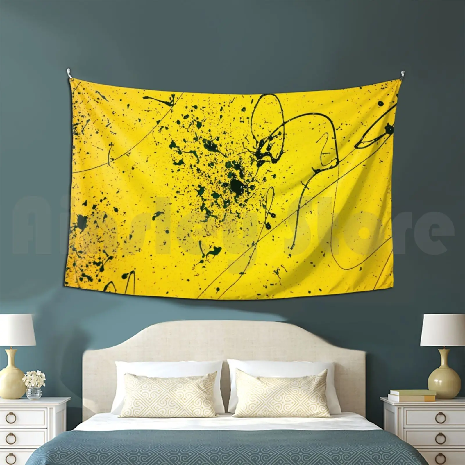 Bumblebee Customized Tapestry Yellow Black Abstract Jackson Pollock Splatter Modern Contemporary Action