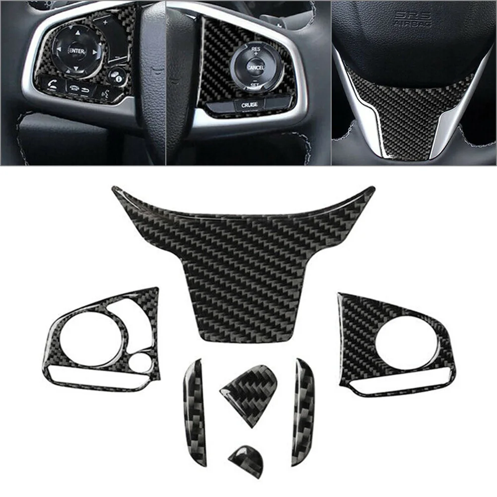 

7Pcs Carbon Fiber Interior Steering Wheel Sticker Trim For Honda Civic 10th 2016 2017 2018 2019 Car Styling Accessories